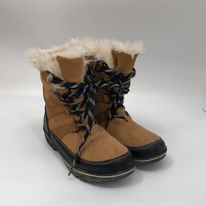 Merona Tan Suede Lace Up Snow Boots Faux Fur Trim Size 6